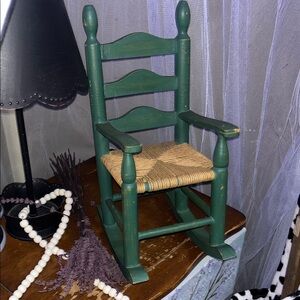 Vintage Green Wooden Doll rocking Chair PLEASE SEND OFFERS